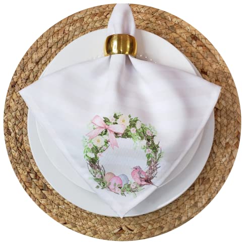 Guardanapos de Tecido Sintético de Páscoa da Charlo Pássaro Coelho Rosa Xadrez Reutilizáveis 40,6 x 40,6 cm