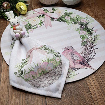 Charlo's Easter Synthetic Cloth Napkins Bird Bunny Rose Plaid Reusable  16" x 16"
