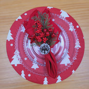 Conjunto de 4 Capas para Jogo Americano Redondo Árvore de Natal em Tecido 35,5 cm Diâmetro - Sintético - Vermelho