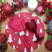 Conjunto de 4 Capas para Jogo Americano Redondo Árvore de Natal em Tecido 35,5 cm Diâmetro - Sintético - Vermelho
