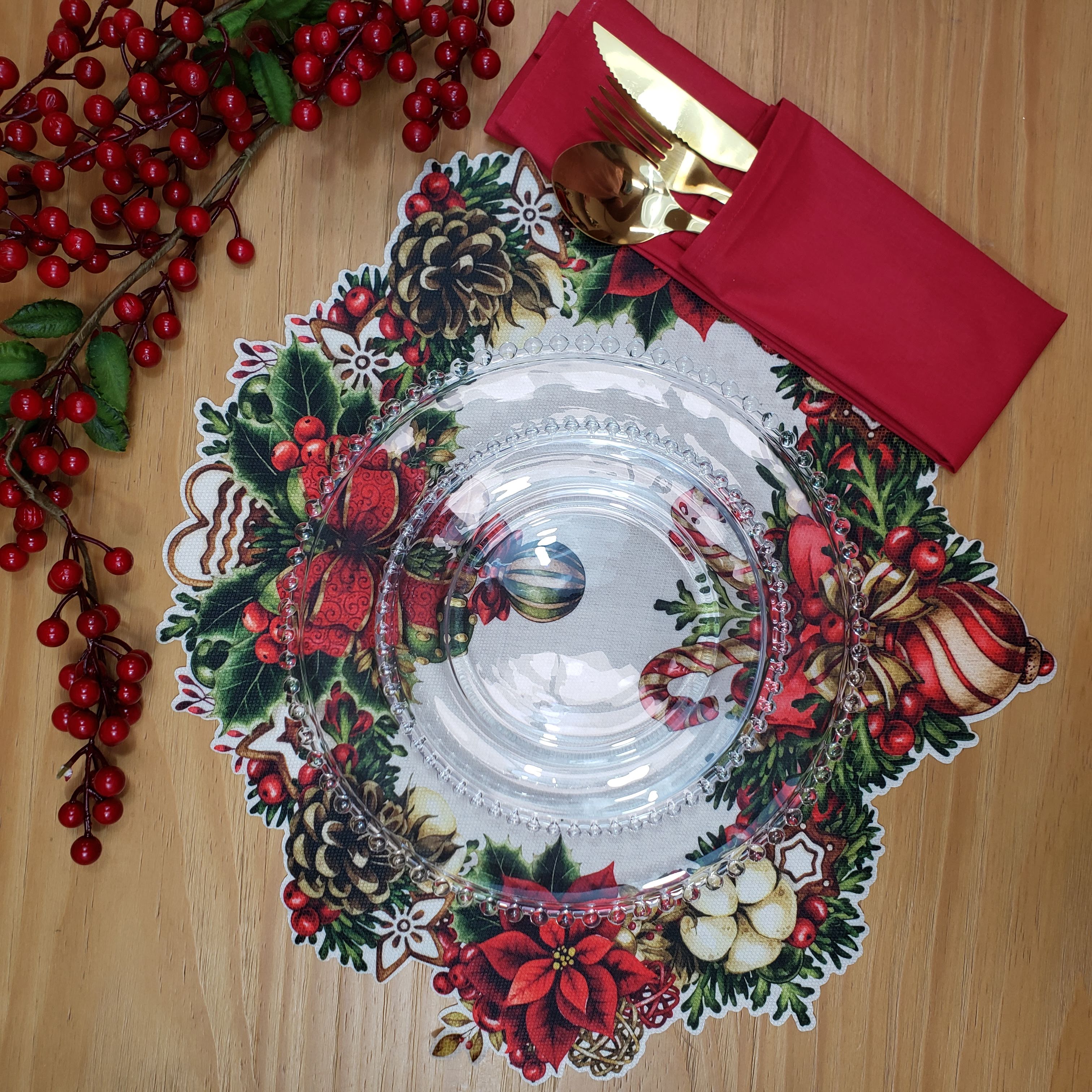Maison Charlô - Set of 4 Waterproof Garland Placemats Christmas - Beige