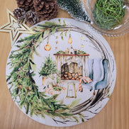 Conjunto de 4 Forros de Jogo Americano Redondos Guirlanda Lareira Pano de Natal 35,5 cm de Diâmetro - Verde