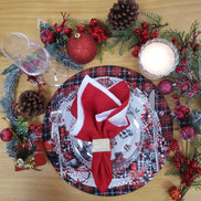 Conjunto de 4 Capas de Sousplat Redondas Cestas de Presente Pano de Natal 35,5 cm de Diâmetro - Vermelho