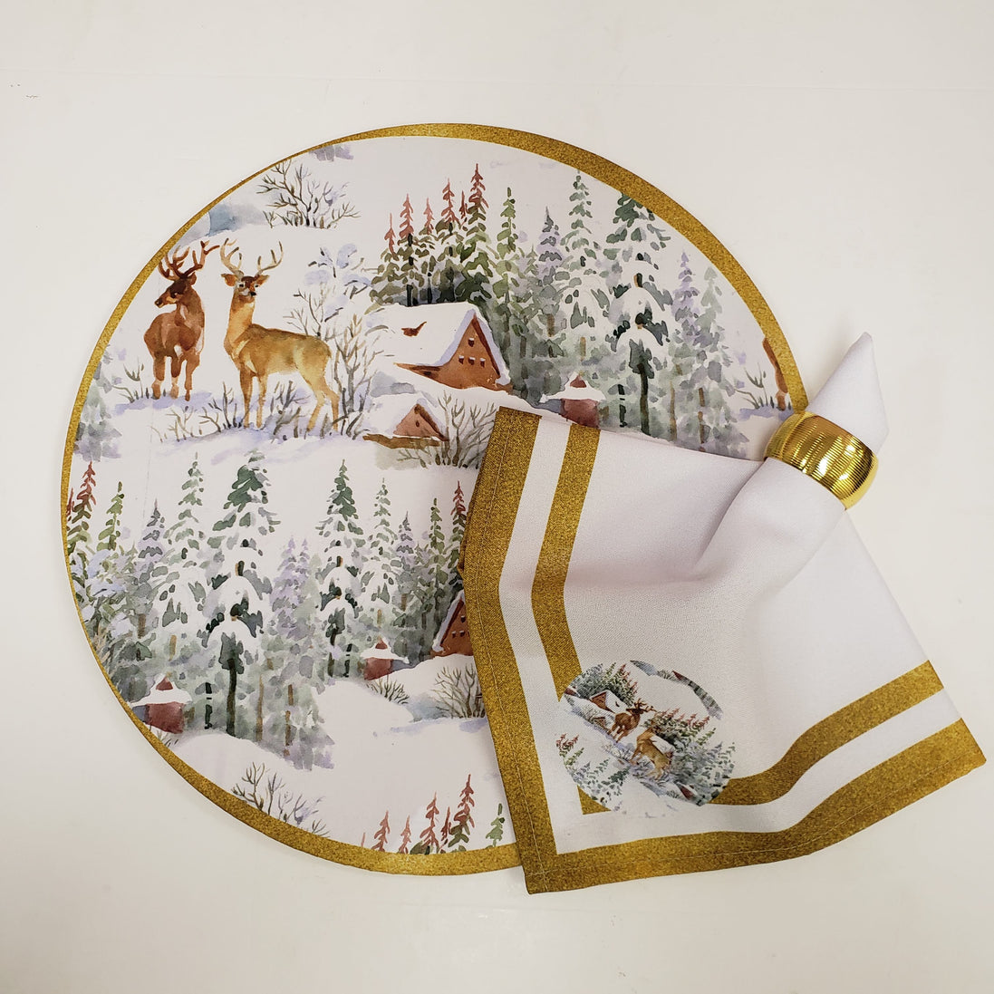 Guardanapos de Pano Charlo Conjunto com 4, Renas de Natal 40x40cm - Dourado