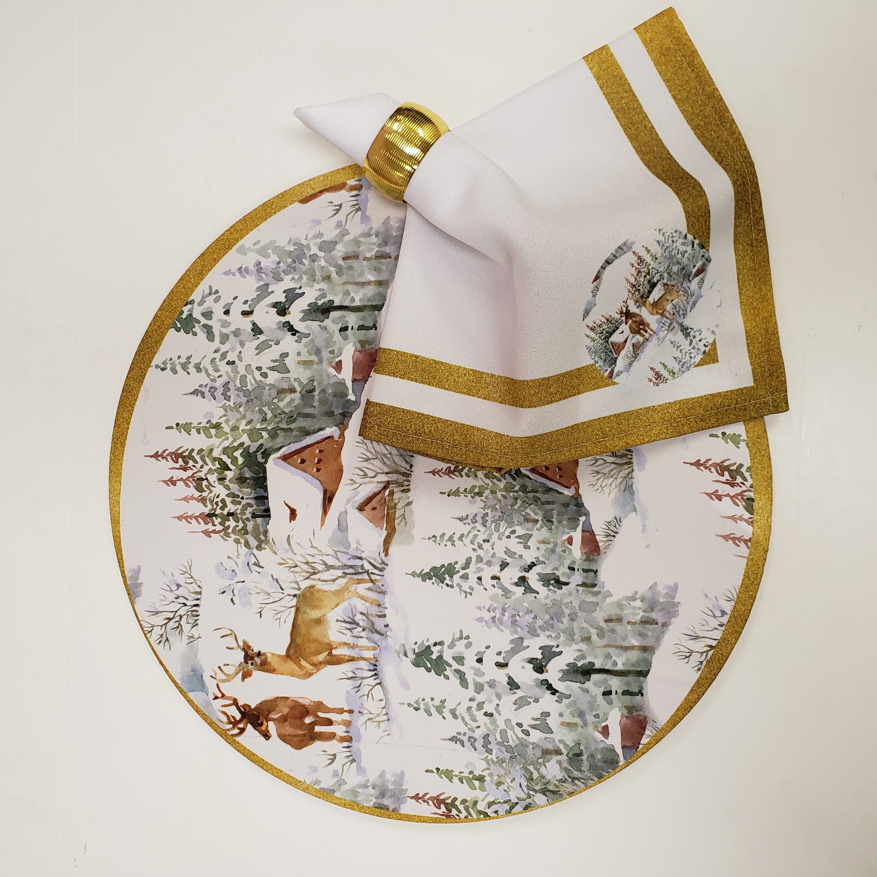 Guardanapos de Pano Charlo Conjunto com 4, Renas de Natal 40x40cm - Dourado