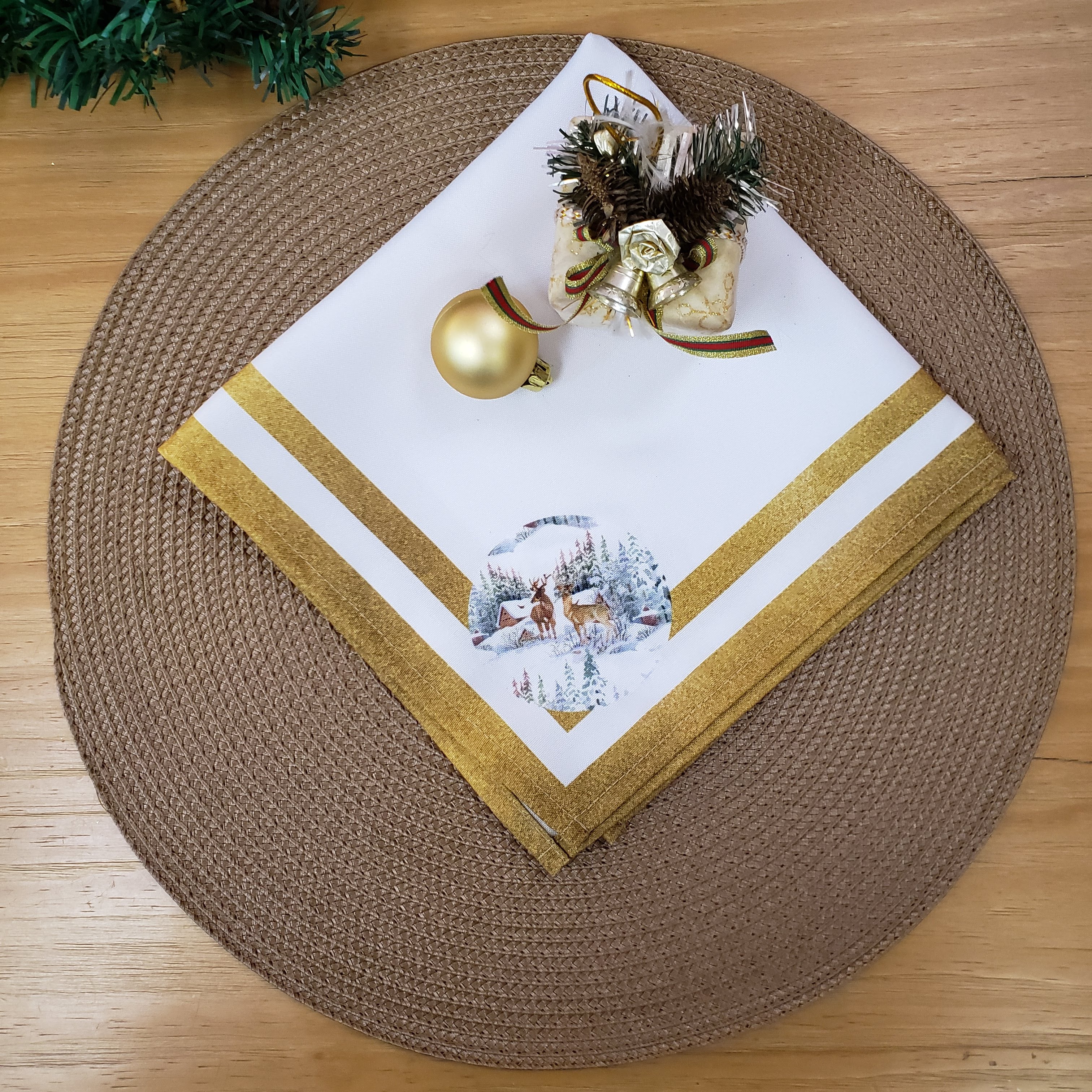 Guardanapos de Pano Charlo Conjunto com 4, Renas de Natal 40x40cm - Dourado