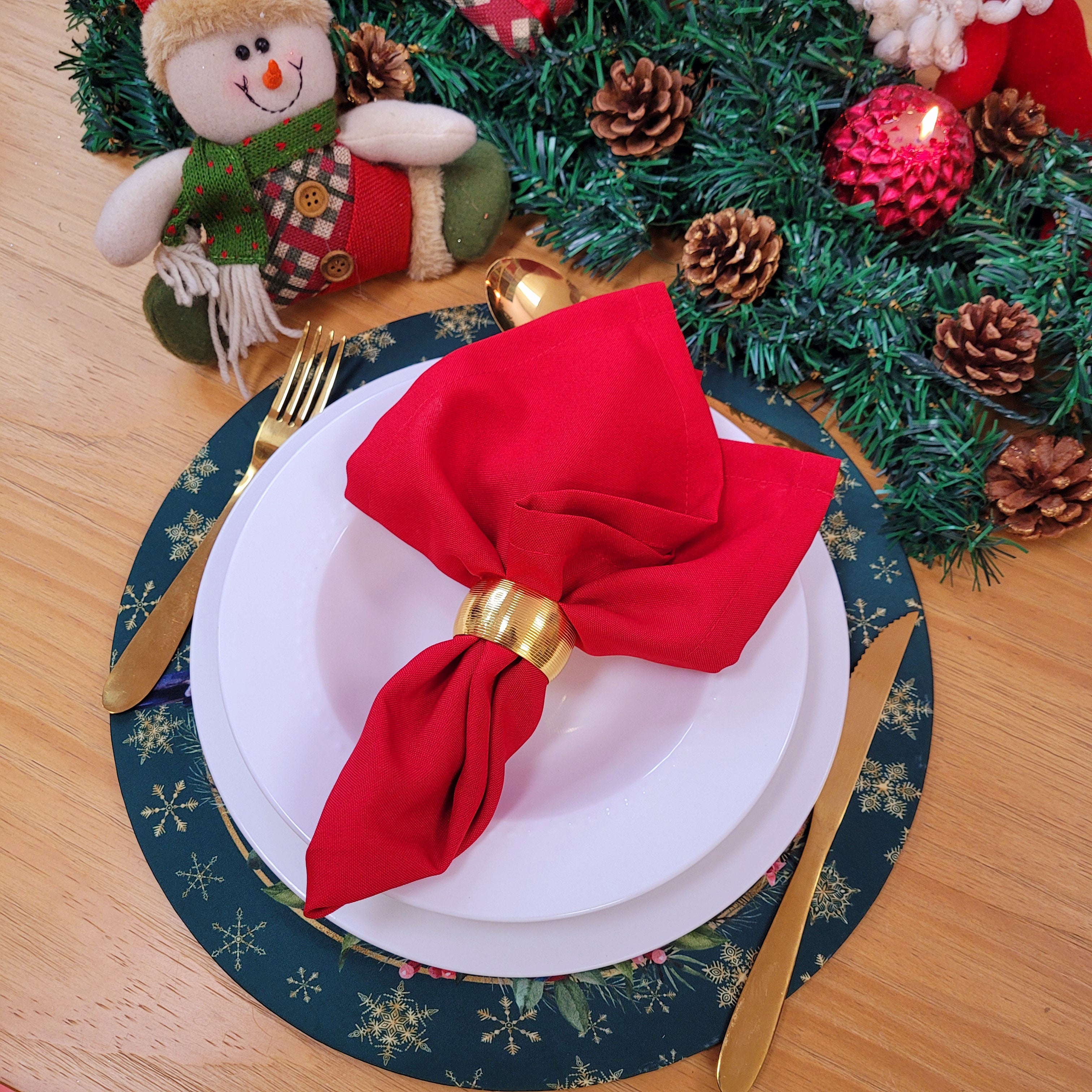 Maison Charlô | Conjunto com 4 Capas para Sousplats Redondos Pássaro de Natal de Tecido 35cm Diâmetro - Verde