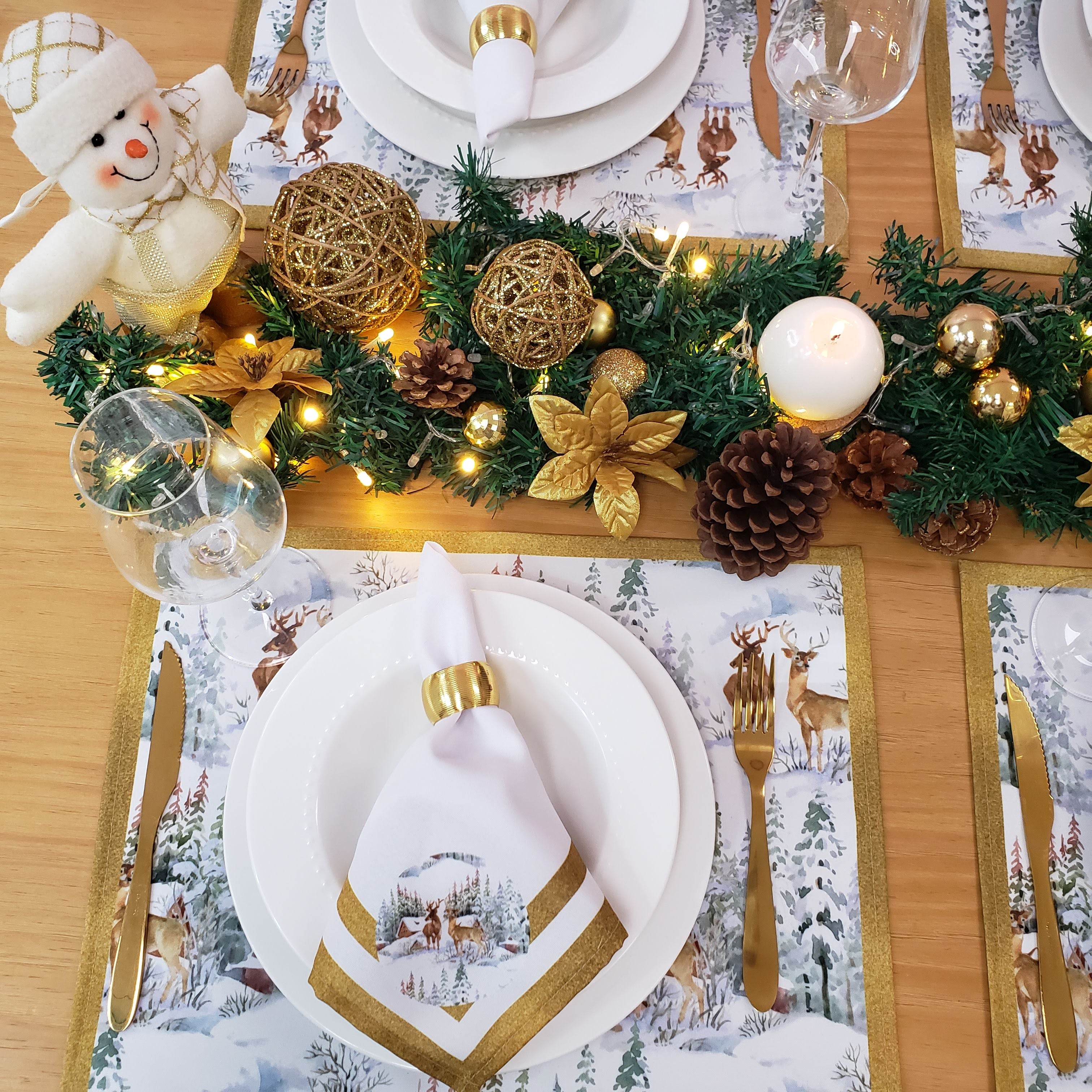 Guardanapos de Pano Charlo Conjunto com 4, Renas de Natal 40x40cm - Dourado