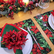 Set of 4 Placemats Christmas Flower Cloth Waterproof 17