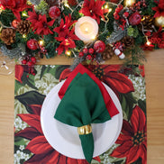 Set of 4 Placemats Bright Red Christmas Flower Cloth Waterproof 17