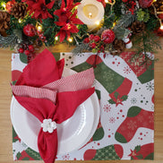 Conjunto de 4 Jogos Americanos de Tecido Impermeável com Meia de Papai Noel de Natal 43cm x 33cm - Vermelho