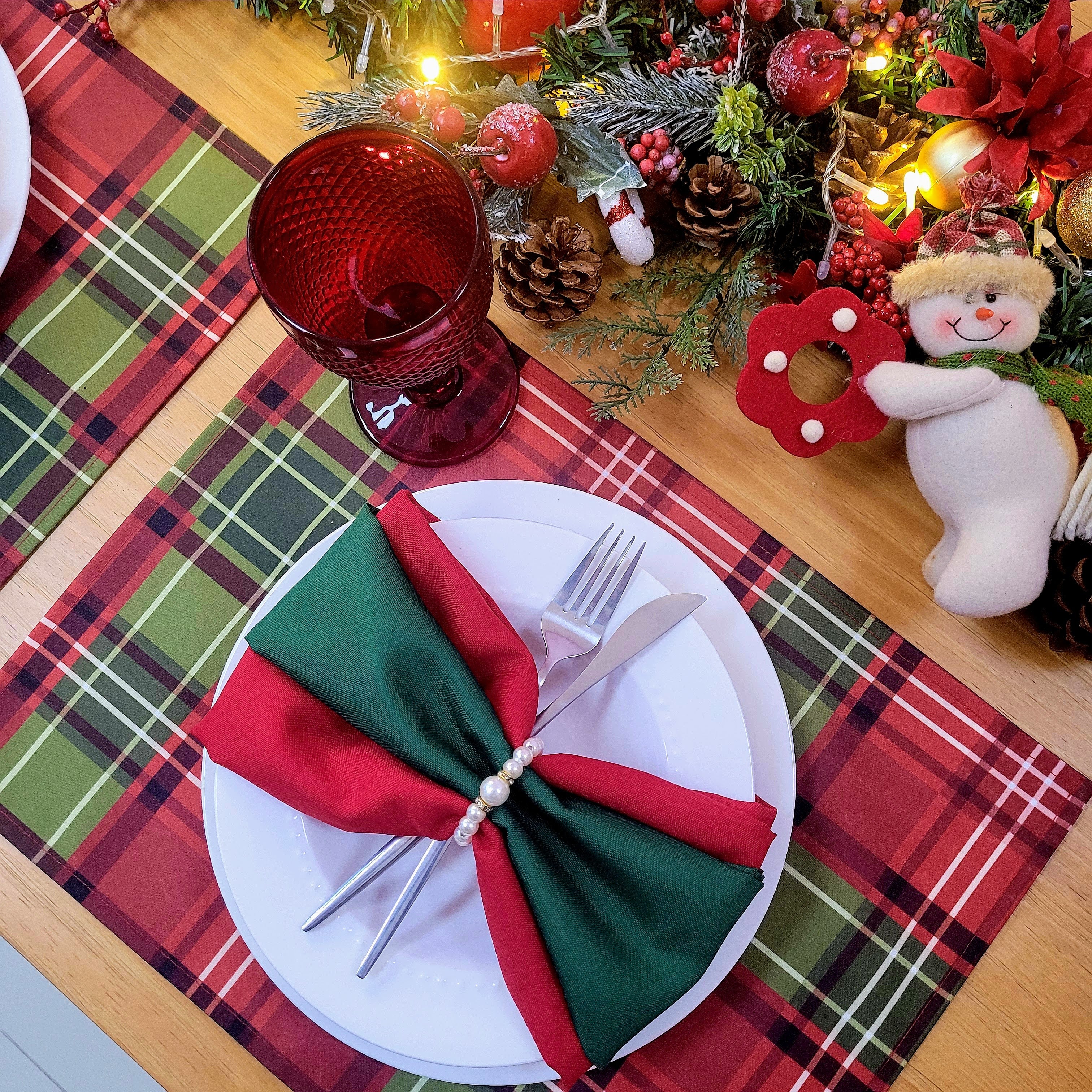 Set of 4 Placemats Christmas Plaid Cloth Waterproof 17