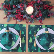 Set of 4 Placemats Christmas Tree Cloth Waterproof 17