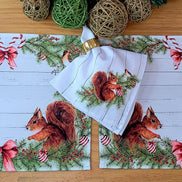 Set of 4 Placemats Christmas Squirrel Cloth Waterproof 17