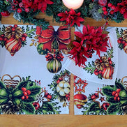 Set of 4 Placemats Christmas Party Wreath Cloth Waterproof 17