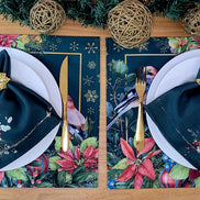 Set of 4 Placemats Christmas Bird Cloth Waterproof 17