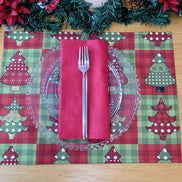 Set of 4 Placemats Christmas Tree Patchwork Cloth Waterproof 17