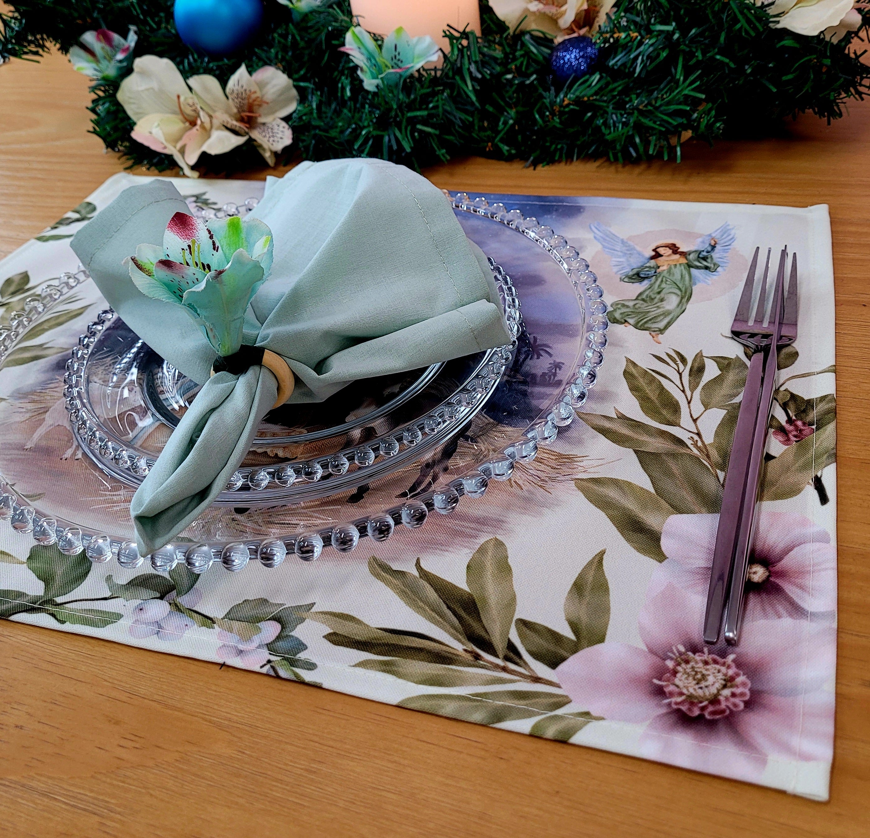 Set of 4 Placemats Christmas Happy Night Cloth Waterproof 17