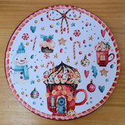 Conjunto com 4 Capas de Sousplat Redondo de Natal Tema Doces 35cm Diâmetro em Tecido Sintético - Branco