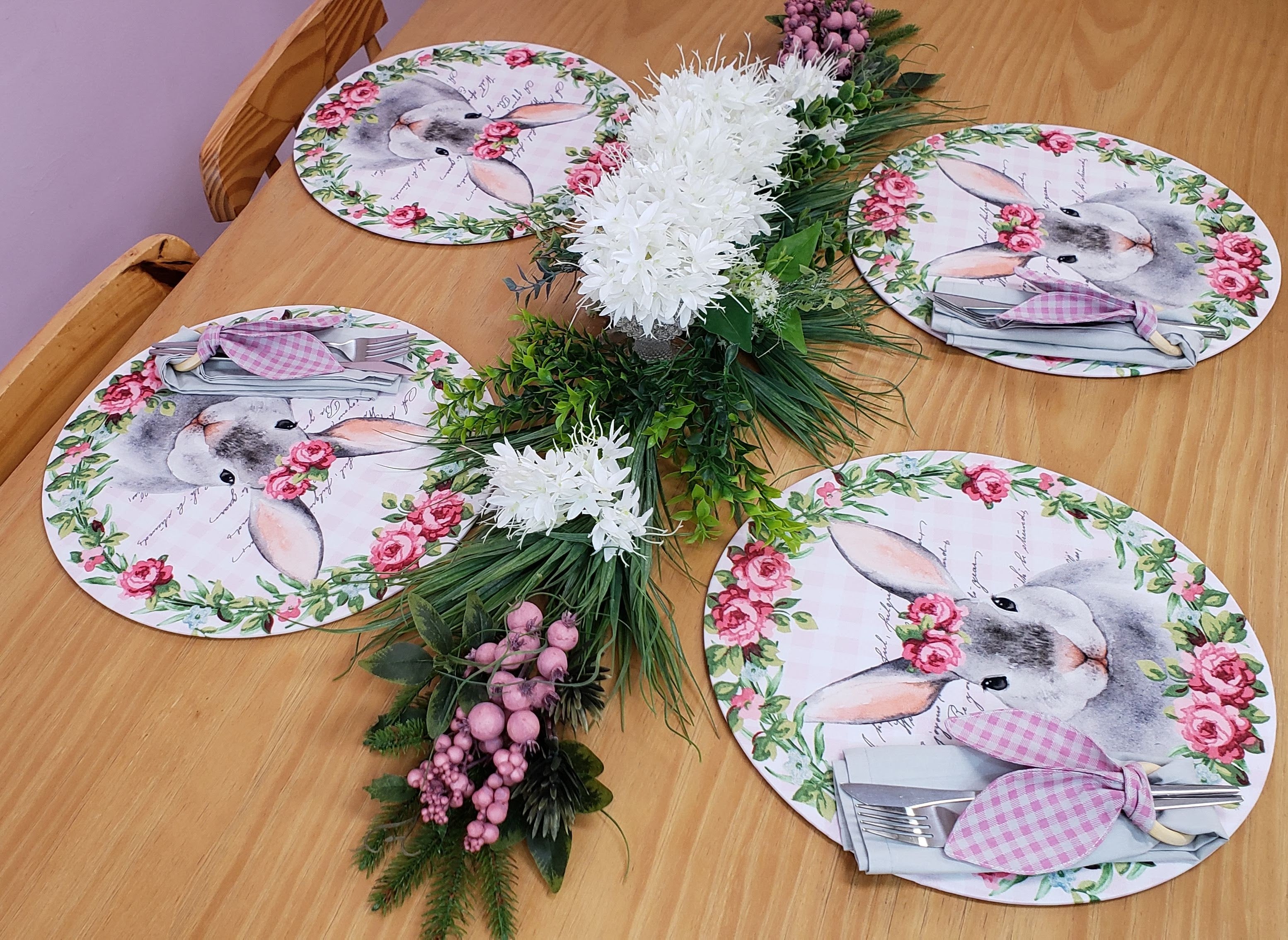 Set of 4 Easter Rose Plaid Covers for Round Placemats 14