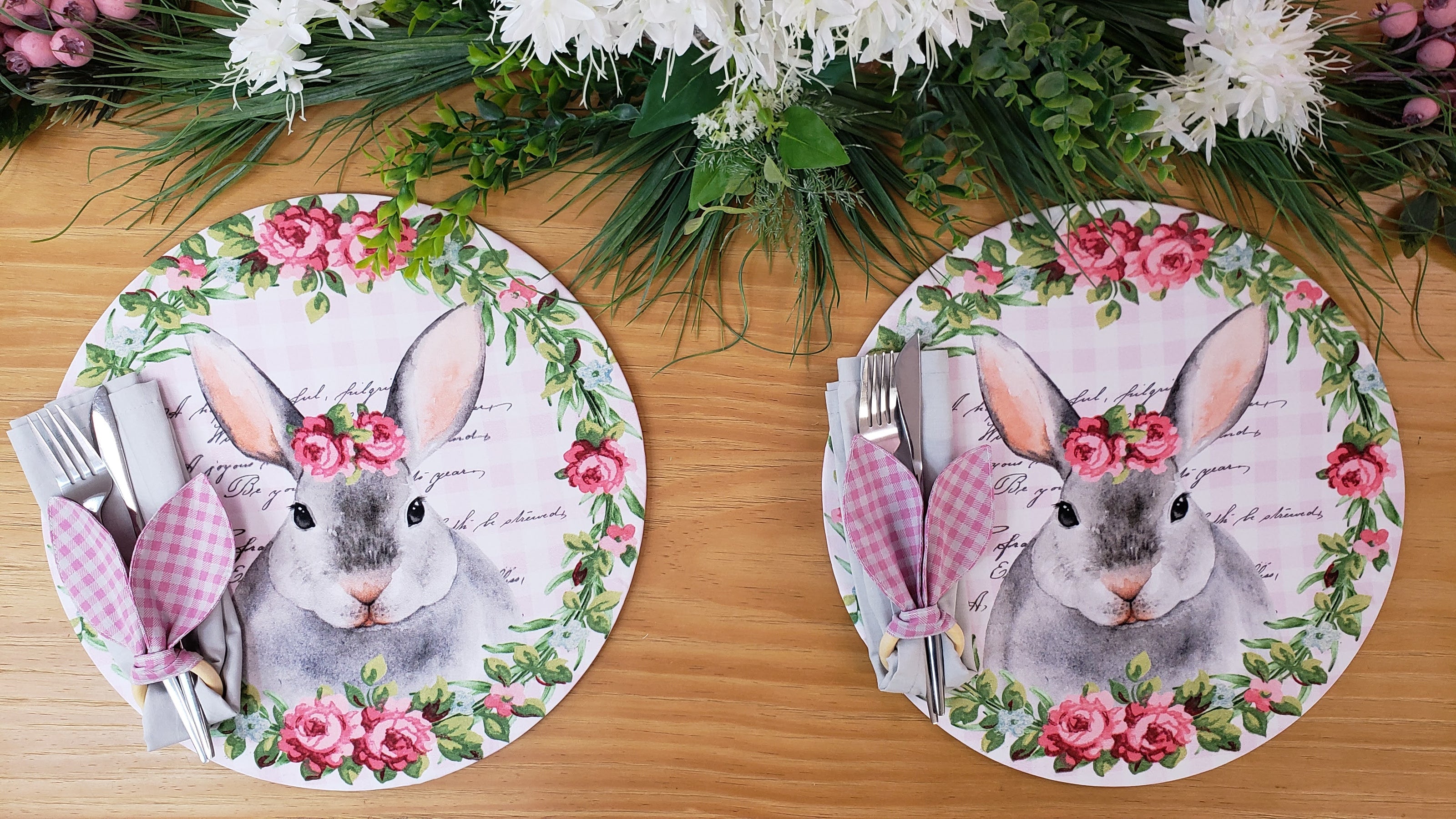 Set of 4 Easter Rose Plaid Covers for Round Placemats 14