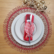 Charlo's Set of 2 Red Beige Sustainable Brazilian Jute Liz Round Placemats Sousplat 16