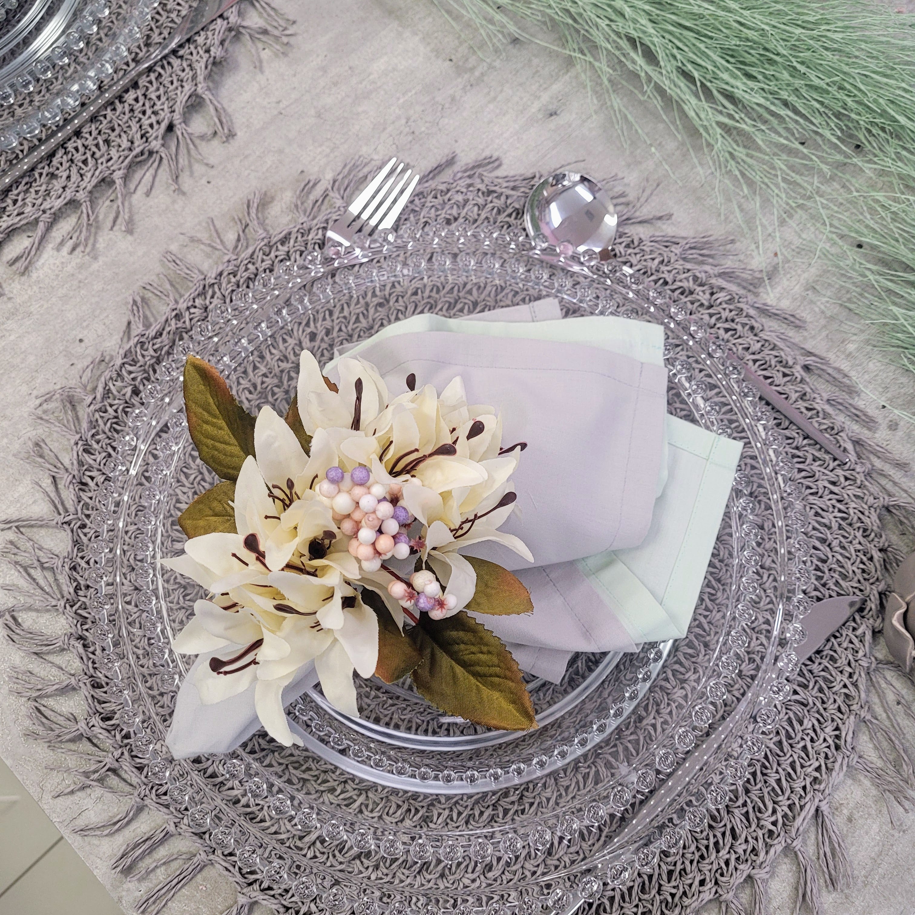 Charlo - Conjunto de 4 Guardanapos de Pano Sólidos 100% Algodão Cinza Claro 38x38cm Laváveis Reutilizáveis