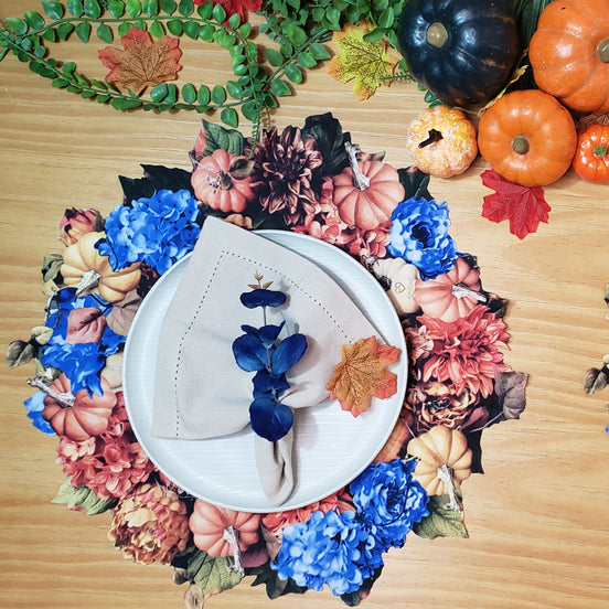Maison Charlô - Set of 4 Waterproof Placemats Thanksgiving Pumpkin Wreath