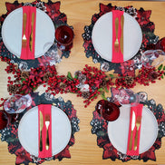 Maison Charlô - Set of 4 Waterproof Garland Placemats Christmas - Black