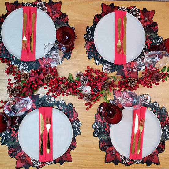 Maison Charlô - Set of 4 Waterproof Garland Placemats Christmas - Black
