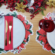 Maison Charlô - Set of 4 Waterproof Placemats Christmas Plaid Cloth - Red