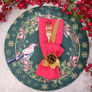 Maison Charlô | Conjunto com 4 Capas para Sousplats Redondos Pássaro de Natal de Tecido 35cm Diâmetro - Verde
