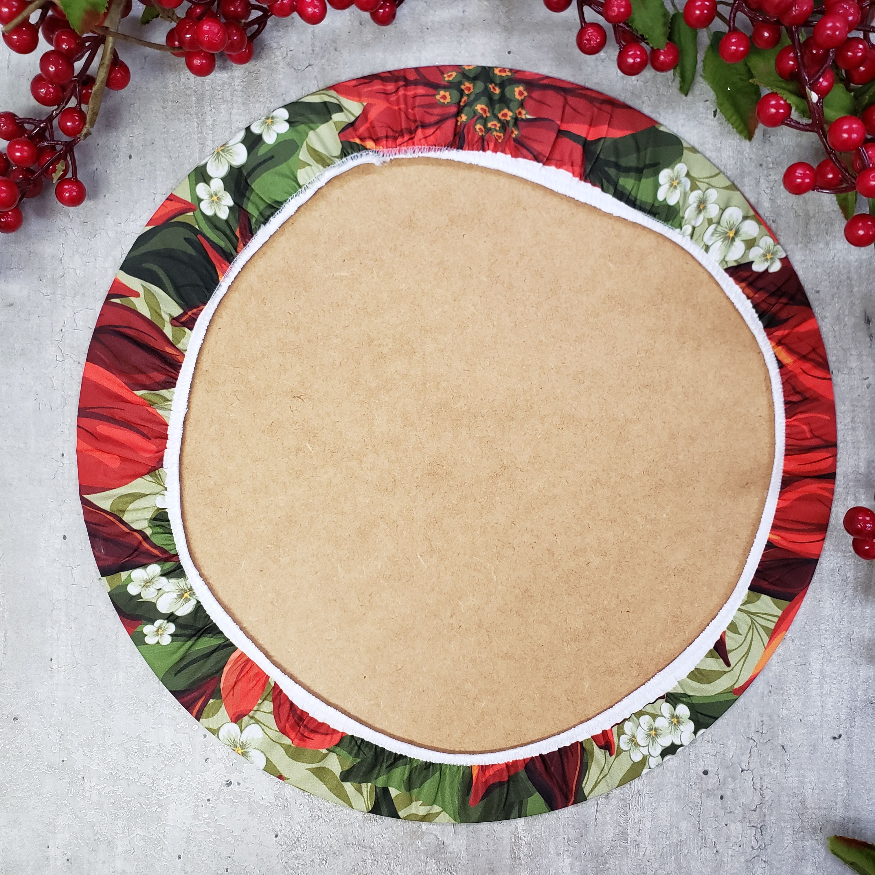 Set of 4 Round Placemats Covers Christmas Big Red Flower Cloth 14