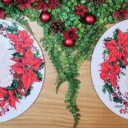 Conjunto de 4 capas de lugar-americano redondas de pano com flores de Natal 35,5 cm diâmetro | Cinza