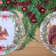 Conjunto de 4 capas de lugar-americano redondas Pano de Esquilo de Natal 35,5 cm diâmetro | Vermelho