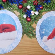 Conjunto de 4 Protetores de Jogo Americano Redondos Temáticos de Natal Touca de Papai Noel de Pano 35,5 cm Diâmetro - Azul