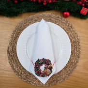 Charlo's Cloth Napkins Set of 4 Christmas Wreath with Squirrel 16