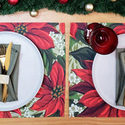 Set of 4 Placemats Bright Red Christmas Flower Cloth Waterproof 17