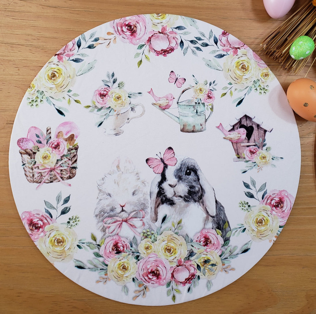 Set of 4 Happy Easter Garden Rose Covers for Round Placemats 14" Dia Polyester for Kitchen Table Washable Dining Table