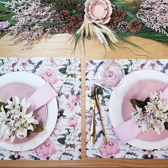 Charlo's Set of 4 Waterproof Rectangular Placemats Flowers Poetry  17" by 13"