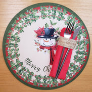Set of 4 Round Placemats Covers Christmas Snowman Cloth 14