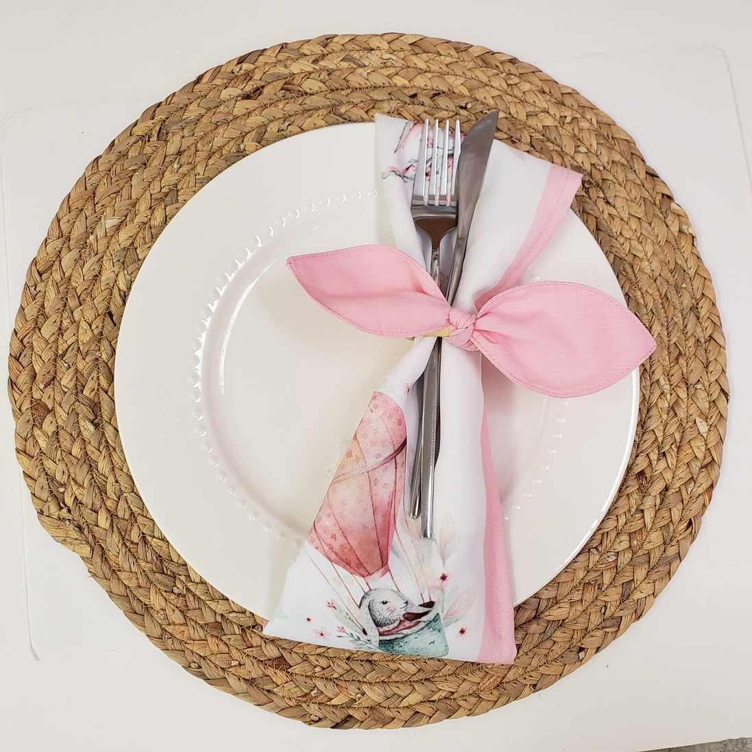 Charlo's Easter Cloth Napkins Bunny Rose Balloon Reusable Soft Durable