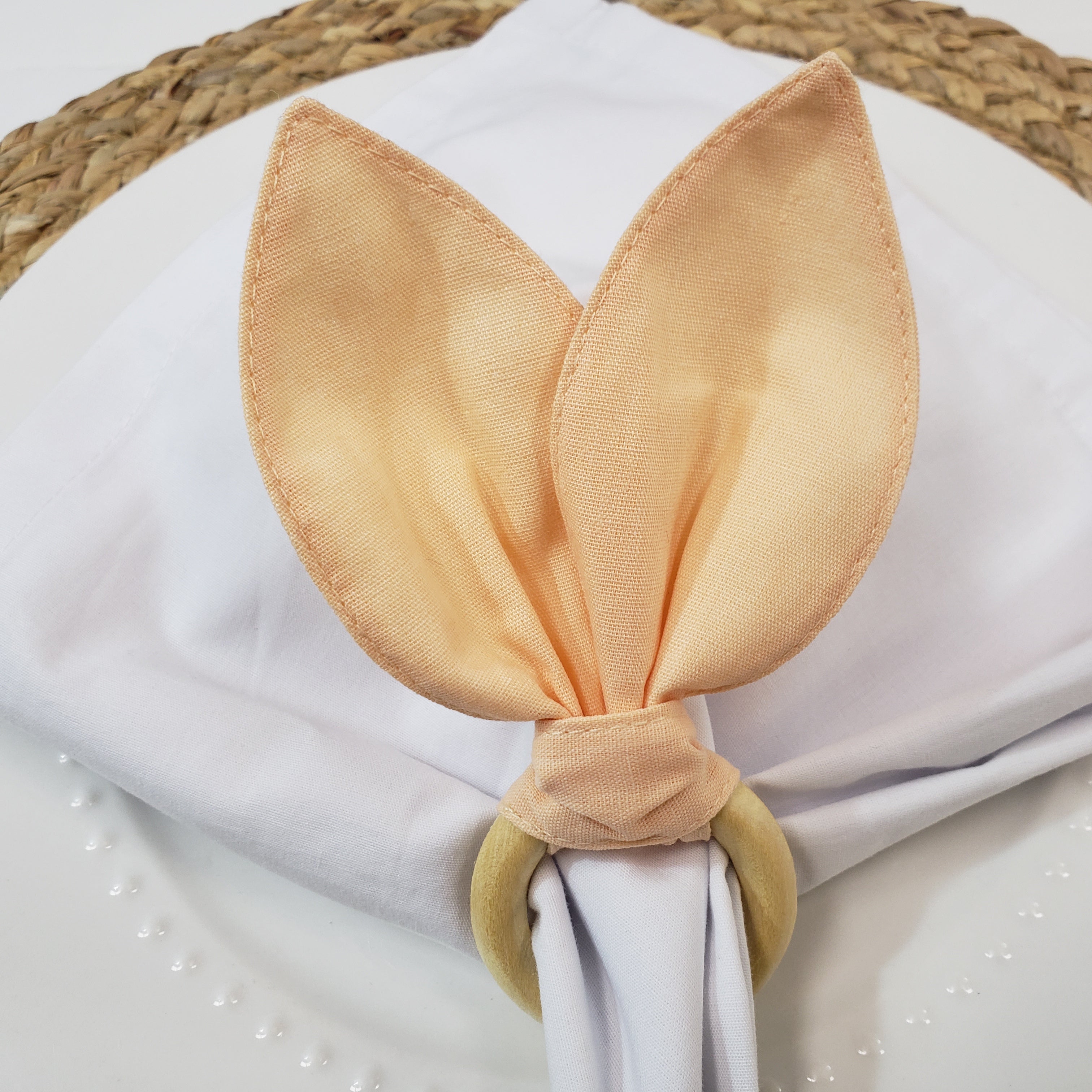 Maison Charlo | Jogo de 4 Anéis de Guardanapo Orelhas de Coelho Macaron Bege Páscoa | Decoração de Mesa de Jantar