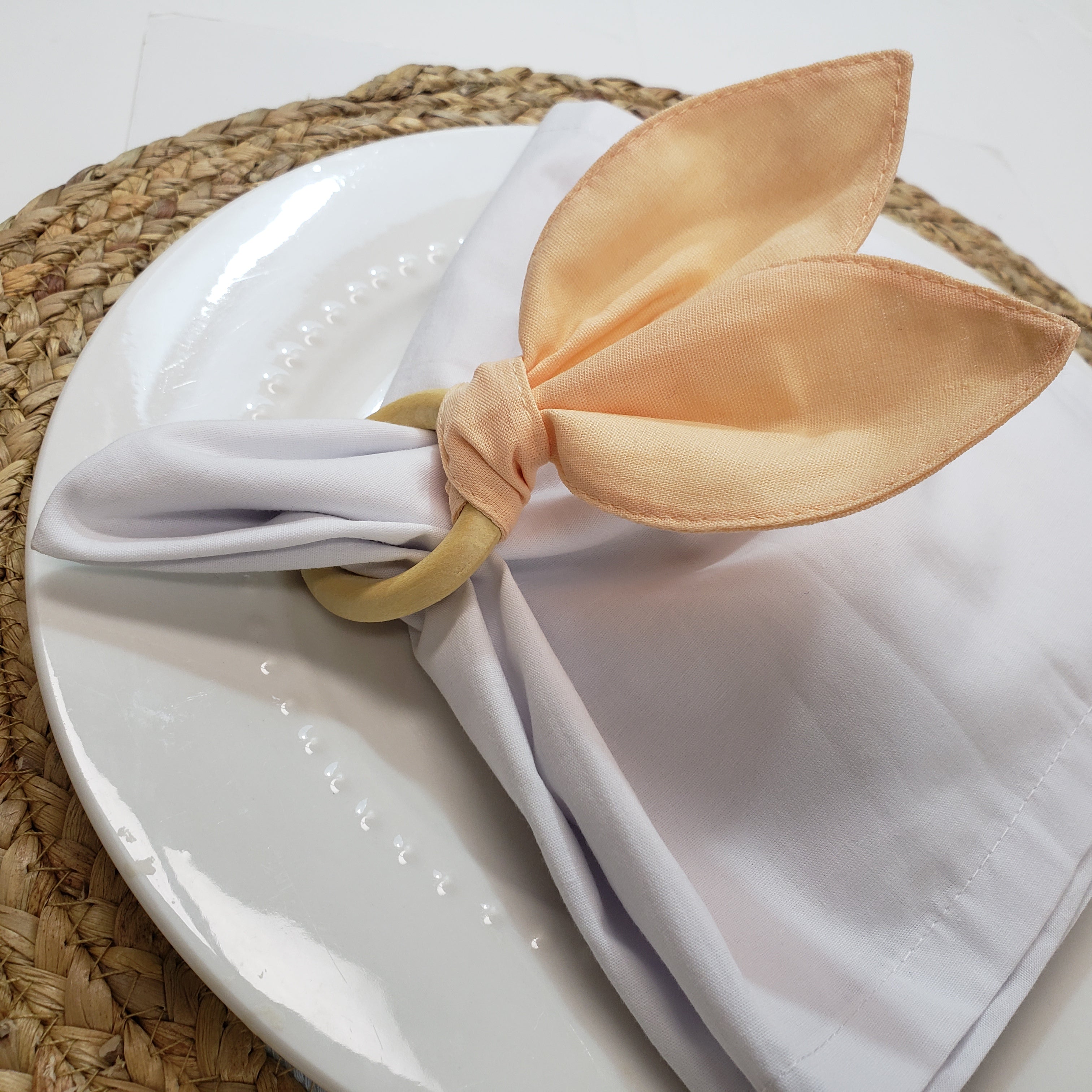 Maison Charlo | Jogo de 4 Anéis de Guardanapo Orelhas de Coelho Macaron Bege Páscoa | Decoração de Mesa de Jantar