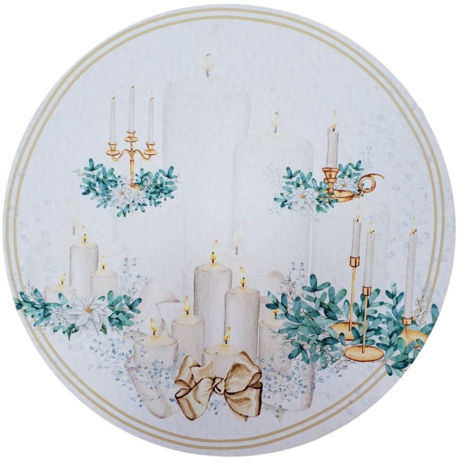 Set of 4 Round Placemats Covers Christmas Gold Candle 14
