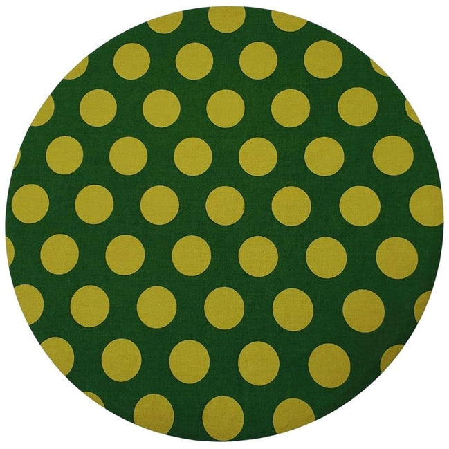 Set of 4 Cotton Placemat Covers with Large Green and Gold Polka Dots 14" Dia