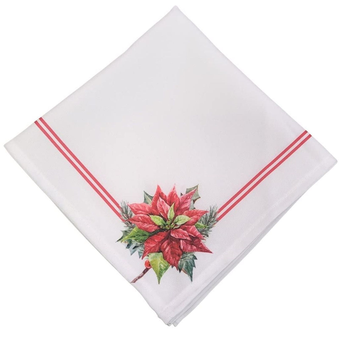 Charlo's Cloth Napkins Set of 4 White Corner Christmas Flower 16" by 16"