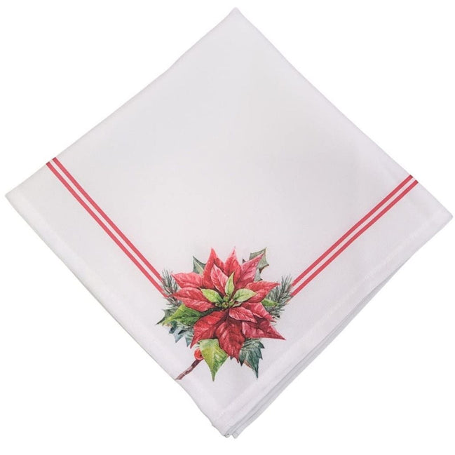 Charlo's Cloth Napkins Set of 4 White Corner Christmas Flower 16" by 16"
