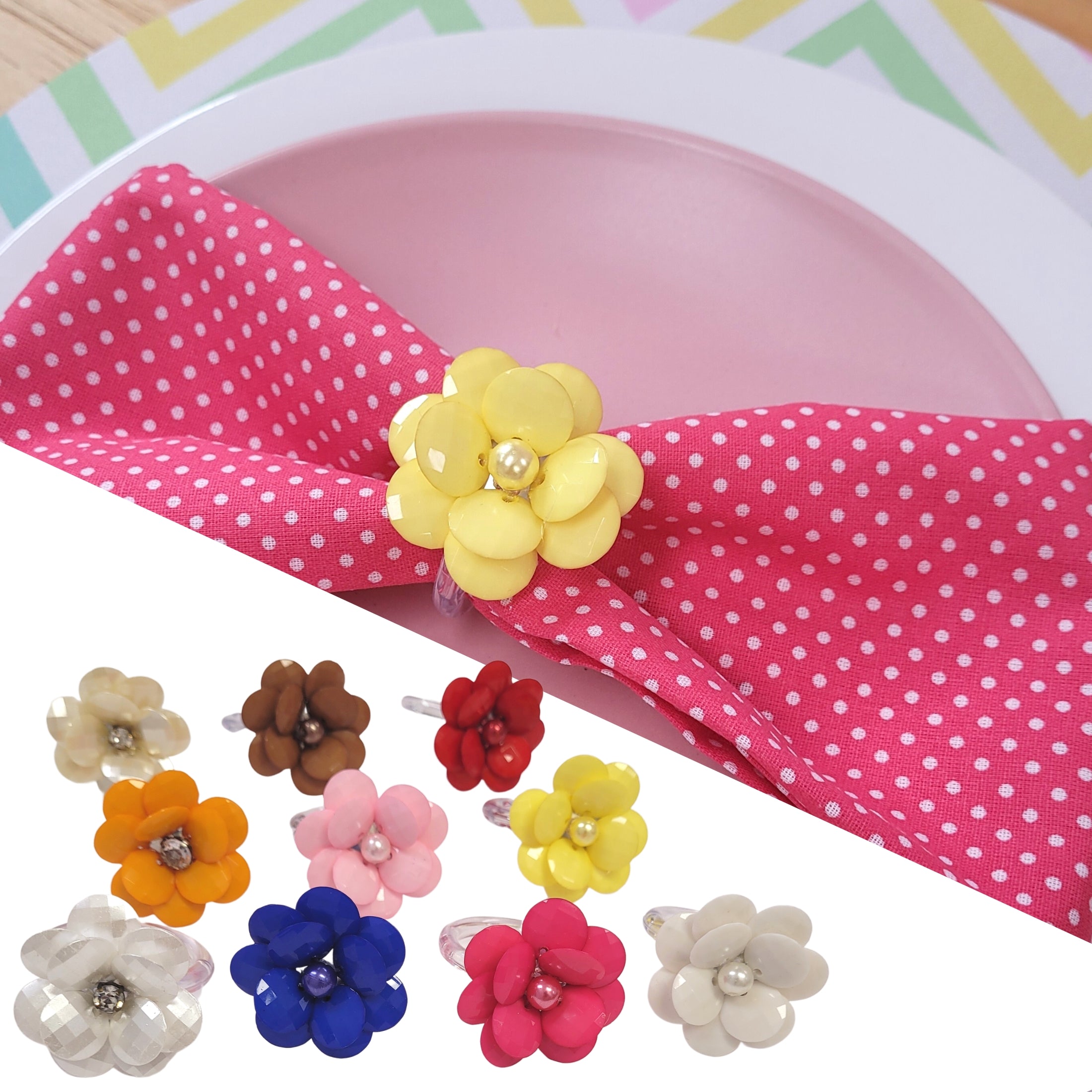 Maison Charlô | Conjunto de 4 Anéis de Guardanapo Delicados com Flores | Casamento, Ação de Graças, Natal, Ano Novo, Casamento, Banquete, Aniversário