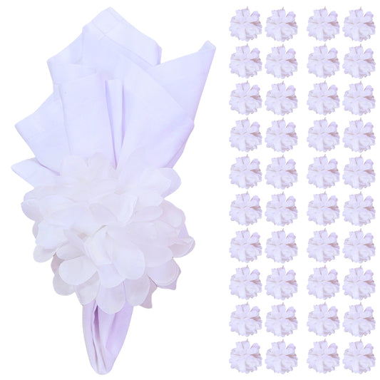 Charlo's Wholesale Set of 40 Snow White Chrysanthemum Flower Napkin Rings for party, wedding, shopkeeper, birthday, restaurant